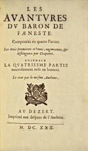 Les Avantures du baron de Faeneste. Second tirage de l’édition originale définitive des Aventures du baron de Faeneste d’Agrippa d’Aubigné