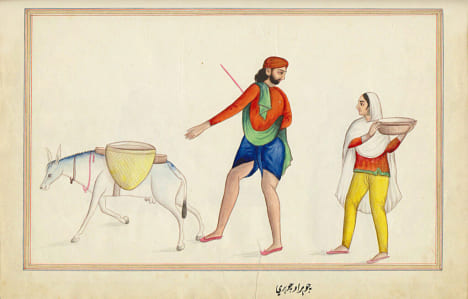 ALBUM D’AQUARELLES SUR L’INDE. ALBUM DES MÉTIERS. Précieux et unique recueil indien de 60 aquarelles.. ALBUM D’AQUARELLES SUR L’INDE.