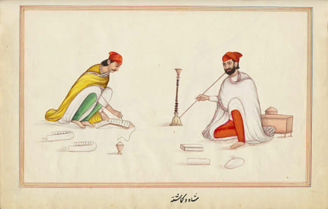 ALBUM D’AQUARELLES SUR L’INDE. ALBUM DES MÉTIERS. Précieux et unique recueil indien de 60 aquarelles.. ALBUM D’AQUARELLES SUR L’INDE.