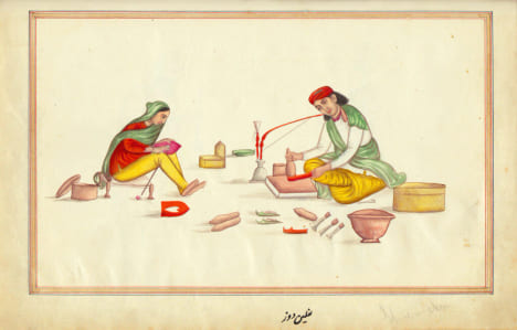 ALBUM D’AQUARELLES SUR L’INDE. ALBUM DES MÉTIERS. Précieux et unique recueil indien de 60 aquarelles.. ALBUM D’AQUARELLES SUR L’INDE.