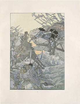 Histoire des Quatre Fils Aymon, tres Nobles et tres Vaillans Chevaliers. Illustrée de compositions en couleurs par Eugène Grasset. Gravure et ...