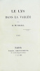 Le Lys dans la Vallée. Rare édition originale du Lys dans la Vallée de Balzac. BALZAC, Honoré de