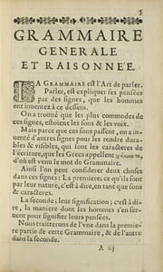 Grammaire générale et raisonnée contenant les fondemens de l’art de parler ; expliquez d’une manière claire; naturelle ; les raisons de ce qui est commun à toutes les langues et plusieurs remarques nouvelles sur la Langue Françoise. Édition originale de « La Grammaire de Port-Royal », relié pour Jérôme Duvivier, l'ami de La Fontaine.