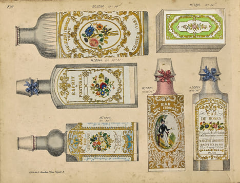 [CATALOGUE DE PARFUMS ET COSMETIQUES]. Parfumeries de Maugenet et Coudray. 22 rue Bourg L’Abbe. Superbe catalogue d’échantillons des parfums proposés ...