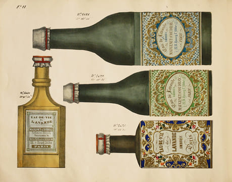 [CATALOGUE DE PARFUMS ET COSMETIQUES]. Parfumeries de Maugenet et Coudray. 22 rue Bourg L’Abbe. Superbe catalogue d’échantillons des parfums proposés ...