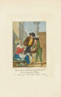 I contadini della Toscana Espressi al naturale Secondo le diverse loro vestiture In sessanta Stampe a colori. Rarissime suite de Antonio et Gaetano Bicci illustrant les costumes de la Toscane au XVIIIe siècle