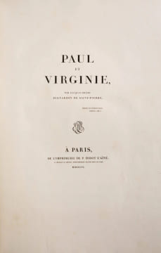 Paul et Virginie Précieux exemplaire appartenant au tirage de grand luxe  au format grand in-folio avec les figures coloriées.. Bernardin de ...
