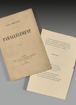 Parallèlement. L’édition originale de "Parallèlement" de Verlaine, précieux exemplaire conservé broché et bien complet de la pièce "Chasteté".. ...