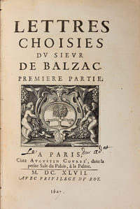Lettres choisies du sieur de Balzac. Première partie - Seconde partie. Edition originale en reliure de l’époque, l’un des rarissimes exemplaires de luxe imprimé sur grand papier.