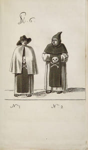 Mascarades Monastiques et Religieuses de toutes les Nations du Globe, Représentées par des figures coloriées dans la plus exacte vérité, avec l’abrégé historique, chronologique et critique de chaque ordre, enrichi de notes sur l’origine de toutes ces pieuses folies ; par Giacomo Carlo Rabelli. Dédié à la République Française, par l’Auteur. Edition originale appartenant au tirage de tête sur papier vélin ornée, fait rare, de 55 estampes (25 en couleurs d’époque - 30 en noir) dont trois en triple épreuve, 23 en double épreuve et 2 sur papier bleu, illustrant, sous la Révolution, les vies monastiques.