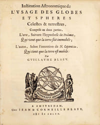 Institution Astronomique de l’usage des globes et sphères Celestes & terrestres, Comprise en deux parties, L’une, Suivant l’hypothese de Ptolemee, Qui veut que la terre soit immobile ; L’autre, Selon l’intention de N. Copernicus, Qui tient que la terre est mobile. Rare édition originale française de ce traité sur l’utilisation des différents instruments d’astronomie.
