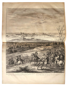 Recueil de 34 estampes, la plupart doubles ou plusieurs fois repliées. [Vues de Versailles, Fontainebleau, Paris, Besançon, Douai, Arras, Saint-Omer, ...