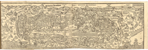 (L)e grant voyage de hierusalem diuise en deux parties... Première apparition de cette grande carte de Jérusalem dans un livre imprimé. Première ...