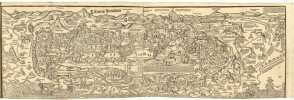 (L)e grant voyage de hierusalem diuise en deux parties... Première apparition de cette grande carte de Jérusalem dans un livre imprimé. Première ...