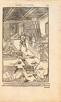 De re Metallica. Unique exemplaire répertorié sur le marché de cette édition originale scientifique  conservé dans sa belle reliure baloise de l’époque en peau de truie estampée à froid avec ses fermoirs d’origine conservés.