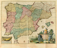 Beschryving van Spanjen en Portugal. Superbe volume illustré de 167 gravures sur l'Espagne et le Portugal en 1707.