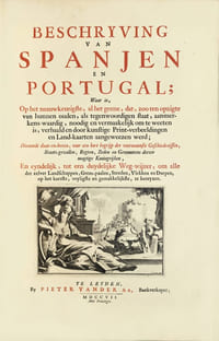 Beschryving van Spanjen en Portugal. Superbe volume illustré de 167 gravures sur l'Espagne et le Portugal en 1707.