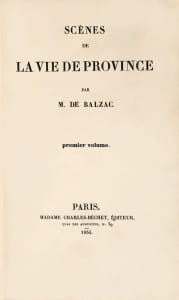 Eugénie Grandet. L’un des plus beaux exemplaires répertoriés en reliure de l’époque non tomée d’ Eugénie Grandet, chef-d’œuvre de la littérature mondiale.