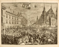 Komste van Zyne Majesteit Willem III. Koning van Groot Britanje, enz. in Holland ; ofte Omstandelyke Beschryving van alles, het welke op des zelfs komste en geduurende Zyn verblyf, in’s Graavenhaage en elders, ten teeken van vreugde en eere, is opgerecht en voorgevallen. Vercierd met kopere platen. Première édition de l'un des plus beaux livres de fête hollandais de la période baroque orné de 16 somptueuses gravures en premier tirage.
