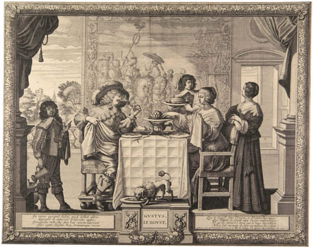 Les cinq sens : L’ouïe – la vue – l’odorat – le goût – le toucher. Le chef-d’œuvre d’Abraham Bosse.. BOSSE, Abraham