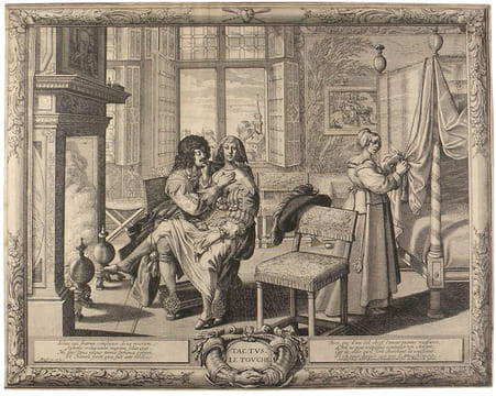 Les cinq sens : L’ouïe – la vue – l’odorat – le goût – le toucher. Le chef-d’œuvre d’Abraham Bosse.. BOSSE, Abraham