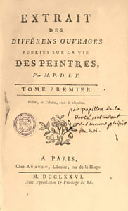 Extrait des différens ouvrages publiés sur la vie des peintres. Edition originale de ce « répertoire portatif » dédié aux peintres et à leurs écoles de peinture.