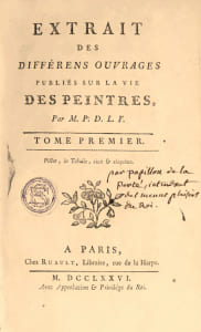 Extrait des différens ouvrages publiés sur la vie des peintres. Edition originale de ce « répertoire portatif » dédié aux peintres et à leurs écoles de peinture.