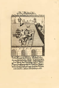 Abbildung der Gemein-Nützlichen Haupt-Stände von denen Regenten und ihrer so in Friedens als Kriegs-Zelten zugeordneten Bedienten an bib auf alle Künstler und Handwercker… Edition originale de premier état du livre de référence sur les métiers du XVIIe siècle.