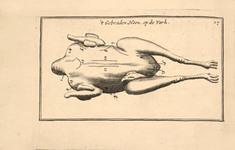 [ART DE TRANCHER.] De Cierlijcke Voorsnydinge Aller tafel-gerechten. Le premier livre enseignant à l’aristocratie hollandaise les arts de la table et ...