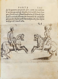 Trattato di scientia d’arme, con un dialogo di filosofia. "The fine illustration has been attributed to I. A. Michelangelo (a friend of the author)."