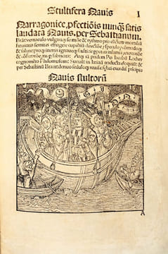 [La Nef des Fous]. Stultifera Navis (traduit en latin par Jacobus Locher). Première édition latine incunable publiée à Strasbourg  ornée de 117 ...