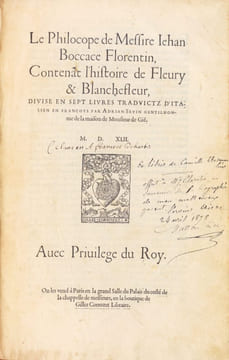 Roméo et Juliette suivi du Philocope de Messire Jehan Boccace Florentin, Contenant l'histoire de Fleury et Blanchefleur, divisé en 7 livres traduictz ...