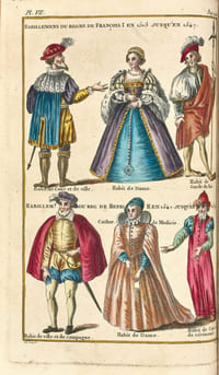 Histoire des inaugurations des rois, empereurs, et autres souverains de l’univers ; depuis leur origine jusqu’à présent. Suivie d’un précis de l’état des Arts & des Sciences sous chaque Regne : des principaux faits, mœurs, coutumes & usages les plus remarquables des François, depuis Pepin jusqu’à Louis XVI 81 costumes français du XIIIe au XVIIIe siècle.