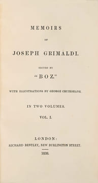 Memoirs of Joseph Grimaldi edited by "Boz". With illustrations by George Cruikshank. Edition originale fort rare des Memoirs of Joseph Grimaldi de ...