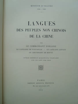 Mission d'Ollone 1906-1909 - Langues des Peuples non Chinois de la Chine . OLLONE (Vicomte d')