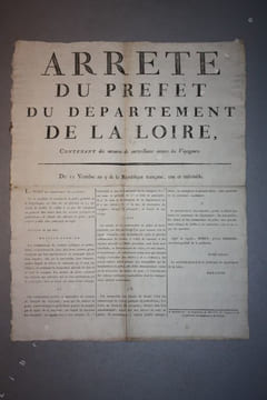 Arrêté du Préfet du département de la Loire, contenant des mesures de surveillance envers les voyageurs. . [IMBERT (François Perret)].