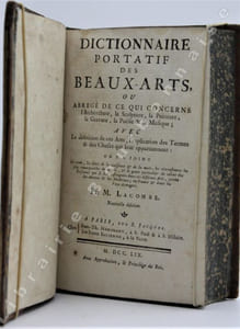 Dictionnaire portatif des beaux-arts, concernant lArchitecture, la Sculpture, la Peinture, la Gravure, la Poésie & la Musique; avec la définition de ces Arts, lexplication des Termes & des Choses qui leur appartiennent [].       