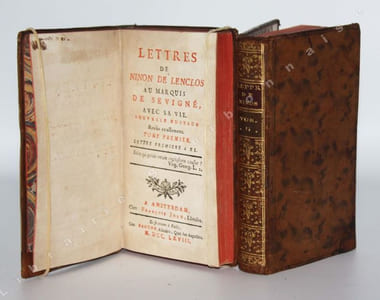 Lettres de Ninon de Lenclos au marquis de Sévigné, avec sa vie. Nouvelle édition revûe exactement. Tome premier lettre Première à XL. Tome second Lettre XLI à XCVIII.