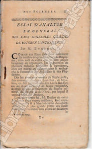 Essai d'analyse en général des Eaux minérales chaudes de Bourbon-l'Archambaud.