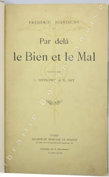 Par delà le bien et le mal. . NIETZSCHE (Frédéric). 