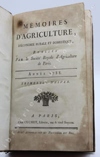 Mémoires dagriculture, déconomie rurale et domestique, publiés par la Société Royale dAgriculture de Paris. Année 1788. Trimestre dhiver. [Suivi de] Trimestre de printemps.           