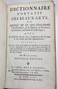 Dictionnaire portatif des Beaux-arts, ou abrégé de ce qui concerne l'architecture, la sculpture, la peinture, la gravure, la poésie & la musique ; avec la définition de ces arts, l'explication des termes & des choses qui leur appartiennent.