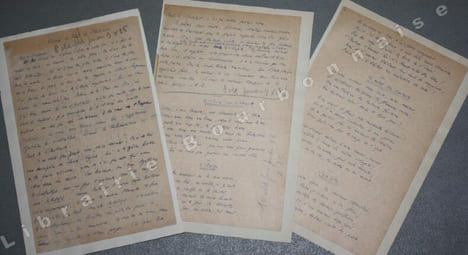 Manuscrit autographe de Brasillach, courte étude et traduction de sept poésies de Paul Le Silentiaire, écrit à l'encre bleue en 1943, pour une ...