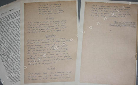 Manuscrit autographe de Brasillach, courte étude et traduction de sept poésies de Paul Le Silentiaire, écrit à l'encre bleue en 1943, pour une ...