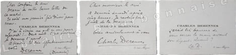 3 cartes de visite autographes. . DERENNES (Charles).
