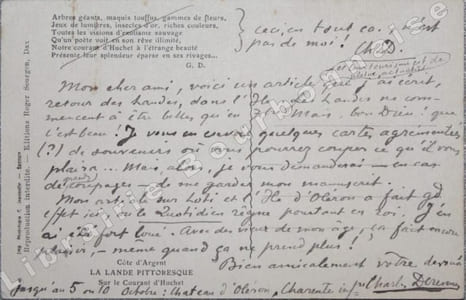 Carte postale autographe signée.