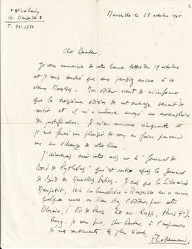 2 LAS à [Docteur Marcel Passarini], datée de Marseille le 21 janvier 1957 et 28 octobre 1965.. LALLEMAND (Ferdinand). (Marseille  01/12/1912 - ...