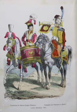 Collection des types de tous les corps et des uniformes militaires de la République et de lEmpire. 50 planches coloriées comprenant les portraits de ...