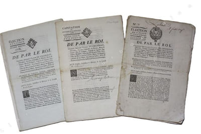 Déclaration de montant de l'imposition de la Taille reposant sur la paroisse de La Trinitat (Trinité) dépendant du bureau de Mauriac, Arrondissement de Saint-Flour, Cantal, pour l'année 1778. [Idem] pour la Capitation et impositions extraordinaires pour 1778. [Idem] Second brevet de la Taille 1778.