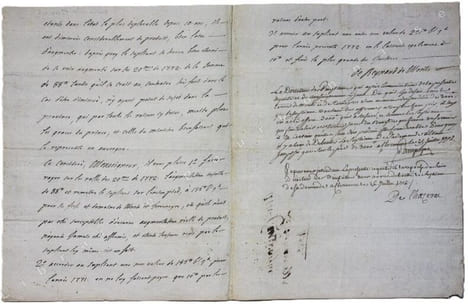 Lettre autographe de Jean-Gaspard de Reynaud de Monts demandant une réduction d'impôts pour ses terres de Monts et de Terreneyre (élection d'Issoire) ...